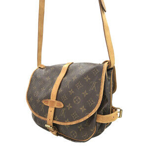 Louis Vuitton Brown Leather Shoulder Monogram Bag Crossbody Saumur